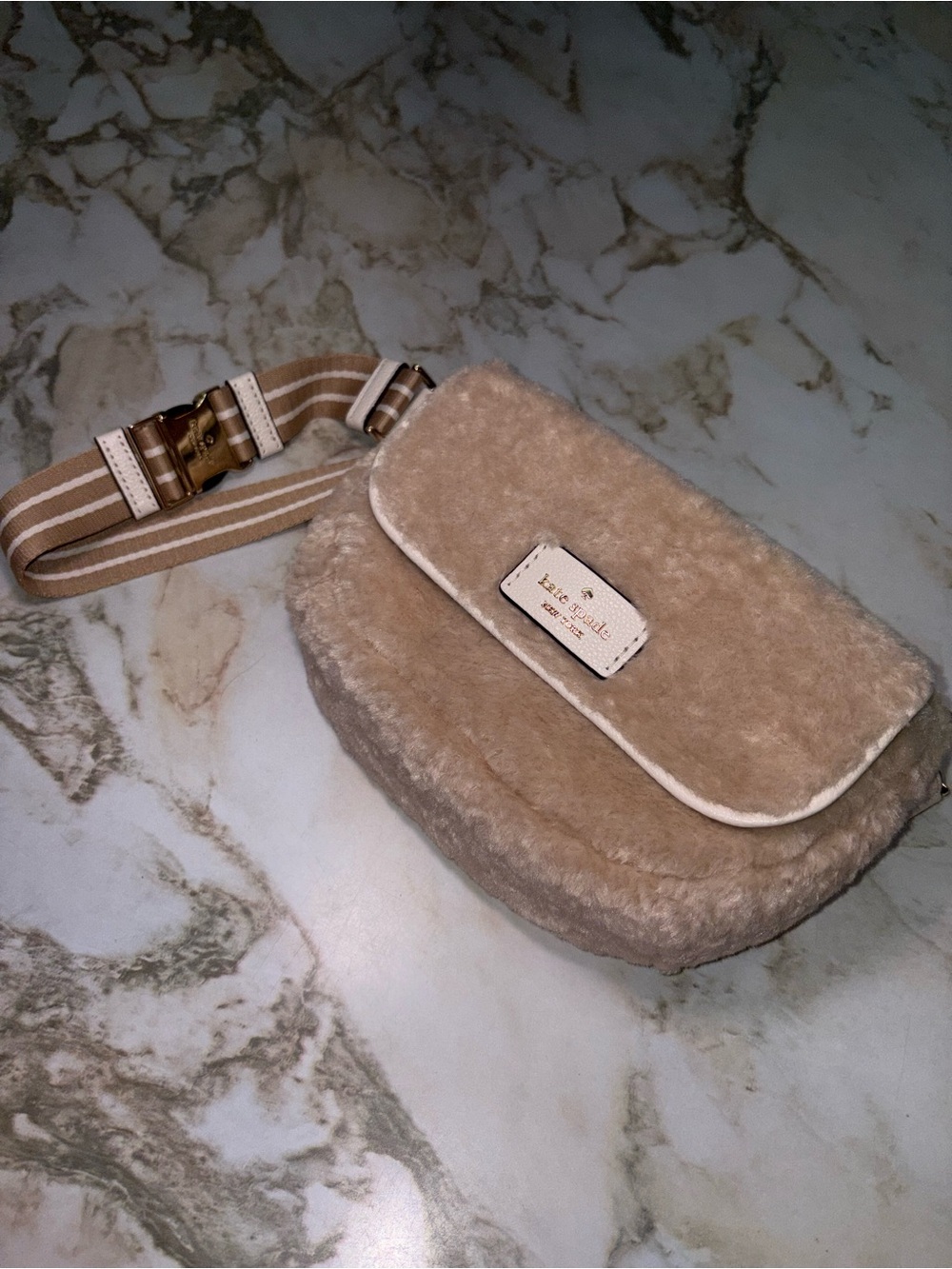 kate spade Plush Shearling Beige Crossbody Belt Bag